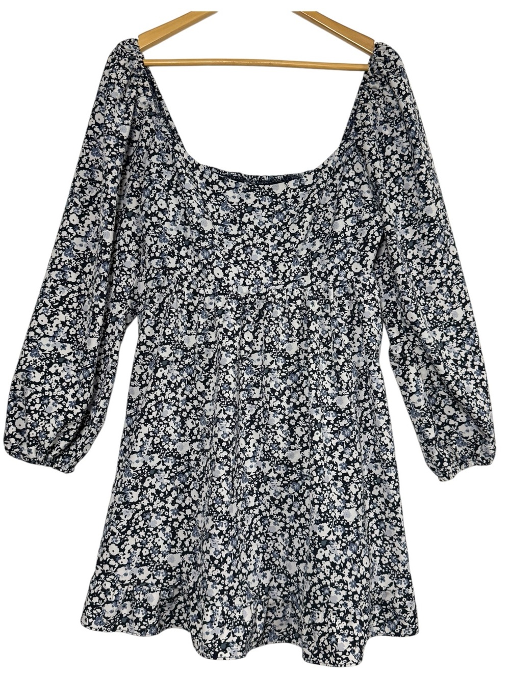 Abercrombie & Fitch Babydoll Floral Mini Dress Blue White LARGE
